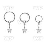 316l steel ball closure ring w dangling steel star