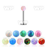 316l steel labret 20g w a 3mm synthetic opal ball