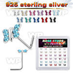 3f4hrjzy silver l shaped nose pins 22g butterfly crystals 36