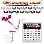 3f6h4jzy silver l shaped nose pins 22g crystals colors 36