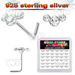 3f6h76zy silver l shaped nose pins 22g clear crystals 36