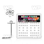 3fdbk6 box of silver l shaped nose studs wire flower shaped top nose piercing