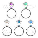 3uae5m 316l steel clip on nose ring w flower shaped top and roun nose piercing