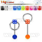 44hq183b surgical steel tongue bar 1 6mm top 5mm acrylic uv dices tongue piercing