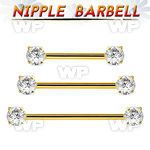 44umrkg gold steel nipple barbell w prong set round czs