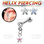 44waqs surgical steel helix barbell 1 2mm dangling 3mm star helix piercing