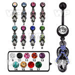 46131s ion plated steel belly ring dangling crystal studded blac belly piercing