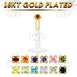 48b4vgai bio flex labret 1 2mm 18k gold plated silver 925 top squ lower lip piercing