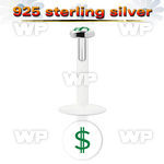 48bie0 bio flex labret 1 2mm 3mm flat push in silver 925 topgre lower lip piercing