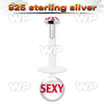 48biel bio flex labret 1 2mm 3mm flat push in silver 925 toppin lower lip piercing