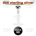 48bik9 bio flex labret 1 2mm 3mm flat push in silver 925 topwhi lower lip piercing