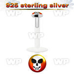 48bit bio flex labret 1 2mm 3mm flat push in silver 925 topwhi lower lip piercing