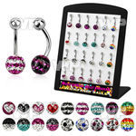 4a4ul display 24 pieces of steel belly ring w 8mm multi crystal belly piercing