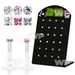 4ab480e display w bio flex labrets 1 2mm 2mm prong set square lower lip piercing