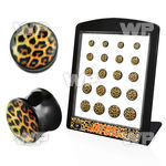 4amieky display w double flared logo plug leopard fur pattern siz ear lobe piercing