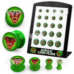 4amielt display w poison green acrylic double flare logo plug red ear lobe piercing