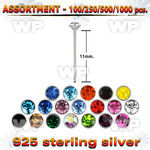 4b20ss silver 925 un bent nose stud 1 5mm round crystal top belly piercing