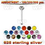 4b20sy silver 925 nose bone 2mm round crystal top nose piercing