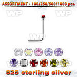 4b20yk silver 925 l shaped nose stud 1 5mm round prong set cz nose piercing