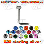 4b20ys silver 925 l shaped nose studs 2mm round crystal top nose piercing