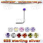 4b20yz silver 925 l shaped nose stud 2mm round prong set cz ston nose piercing