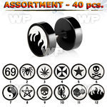 4b20z0 assorted black ion plated surgical steel logo fakes plugs belly piercing