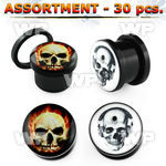 4b2k0y black acrylic screw fit logo plug devel skull in flames ear lobe piercing