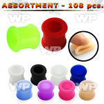 4b2ktl 108 pcs of silicon flesh tunnels in mixed colors ear lobe piercing