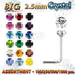 4b2sk9 silver 925 l shaped nose studs 2 5mm round prong set crys nose piercing