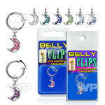 4b6m0pe fake belly clip dangling moon crystals belly piercing