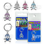 4b6m32s fake belly clip dangling skull crystals belly piercing