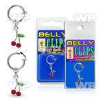 4b6m6xep fake belly clip dangling tiny crystal cherry design belly piercing