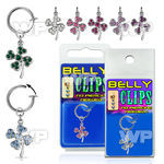 4b6ms0e fake belly clip dangling crystal studded shamrock leaf belly piercing