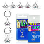 4b6my09 fake belly clip dangling crystal studded crown belly piercing
