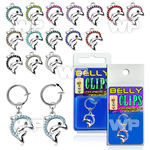 4b6mylk fake belly clip dangling crystal studded dolphin belly piercing