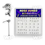 4f1m6 box of silver nose bone dolphin shaped top clear crystal nose piercing