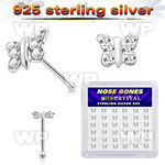 4f4hr6zy silver nose pins 22g butterfly clear crystals 36