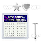 4fqx3 box of silver nose bone plain heart star shaped top nose piercing