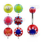 4u1fw steel belly ring acrylic multi color flower pattern balls belly piercing