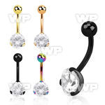 4ua1gtr pvd finish steel casting belly ring 14g cz ball