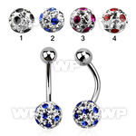 4udat7 steel belly ring w 8mm multi crystal ferido ball cute dot belly piercing