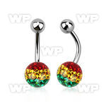 4udata steel belly ring w 8mm multi crystal ferido ball rasta belly piercing