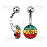 4ujrcet steel belly ring w ferido glue crystals forming rasta fla belly piercing