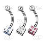 4uw3160 316l steel micro banana w crystal studded 4mm steel dice eyebrow piercing