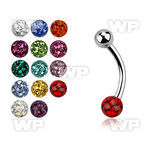 4uweda 316l steel micro banana w 3mm multi crystal ball epoxy eyebrow piercing