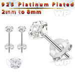 6ga1jmr one pair platinum finish silver ear studs cz