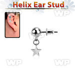 6mm ball steel helix ear stud w a dangling steel star 