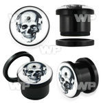 7dma black acrylic screw fit picture plug hip hop skull headph ear lobe piercing