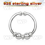 7i3wmekb silver 925 fake septum piercing ring 1mm balls three septum piercing