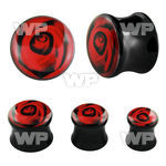 7mi88 black acrylic double flare saddle plug red rose picture ear lobe piercing
